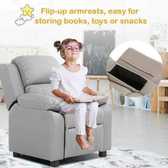 Costway Kids Sofa Deluxe Padded Armchair Recliner Headrest w/ Storage Arms image {3}
