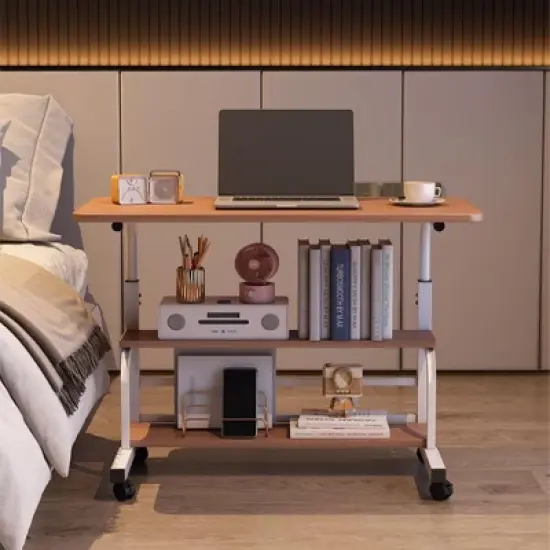 31.5" Mobile Desk w/ Locking Casters & Storage - Adjustable Height Rolling Workstation for Study/Gaming/LR/Bedroom/Small Spaces image {2}