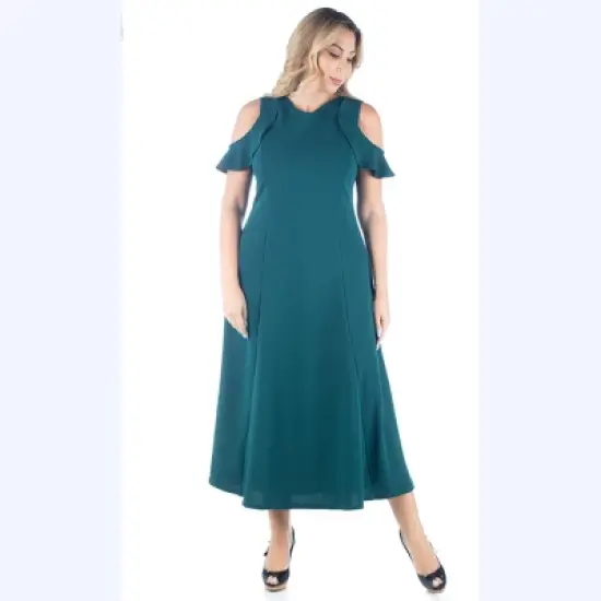 Ruffle Cold Shoulder A Line Maxi Plus Size Dress image {4}