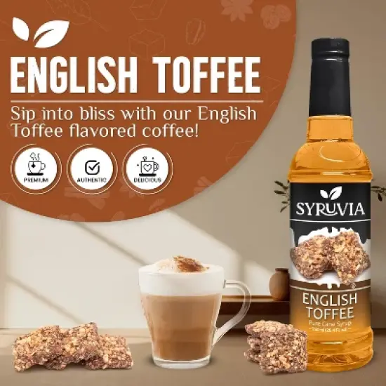 Syruvia English Toffee Syrup - 25.4 fl oz. Premium Flavoring Syrup For Coffee image {1}