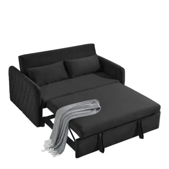 55" Pull Out Sleeper Sofa Bed, Velvet Upholstered Loveseat Sofa with Adjustable Backrest and Pillows-ModernLuxe image {6}