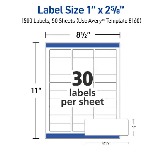 Avery Address Labels, 1" x 2-5/8", White, 1,500 Labels (8160) image {4}