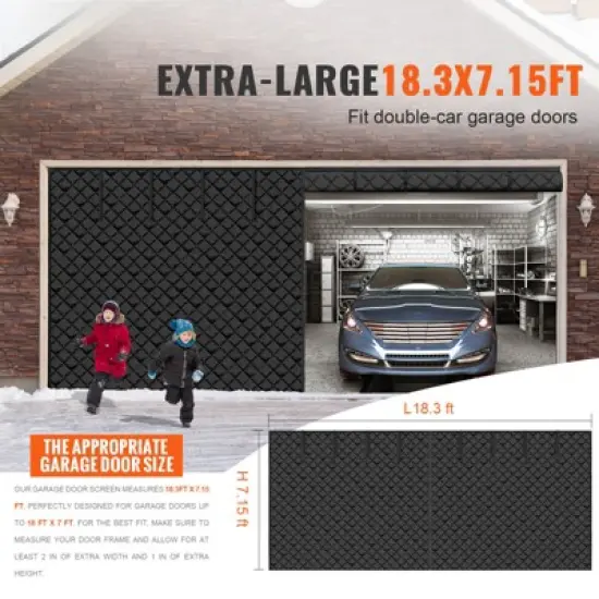 VEVOR Garage Door Screen for Winter, 18x7FT, Garage Door Insulation Kit, Magnetic Thermal Insulated Door Curtain with 300D Oxford Fabric, Black image {2}