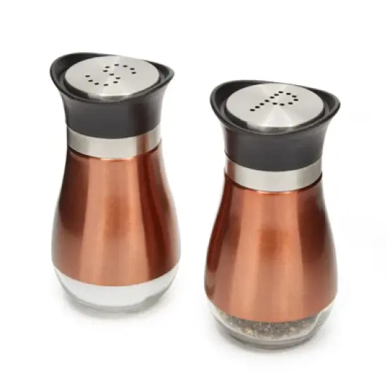 Juvale Stainless Steel Copper Salt and Pepper Shakers Set with Glass Bottom, Perforated "S" and "P" Caps for Kitchen, 4oz image {7}