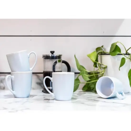 Elanze Designs Solid Color Pale Blue White Interior 16 ounce Matte Ceramic Mugs Matching Set of 4 image {4}