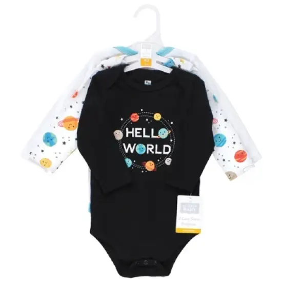 Hudson Baby Unisex Baby Cotton Long-Sleeve Bodysuits, Happy Planets 3-Pack image {1}