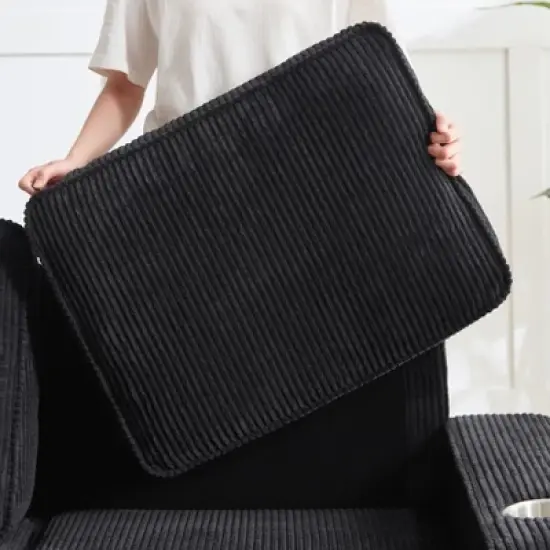 83.86"Polyester Polyester sofa,Modern Compressed Couch,3-Seater Sofa, Furniture for Living Room,Bedroom,office ,Black image {8}