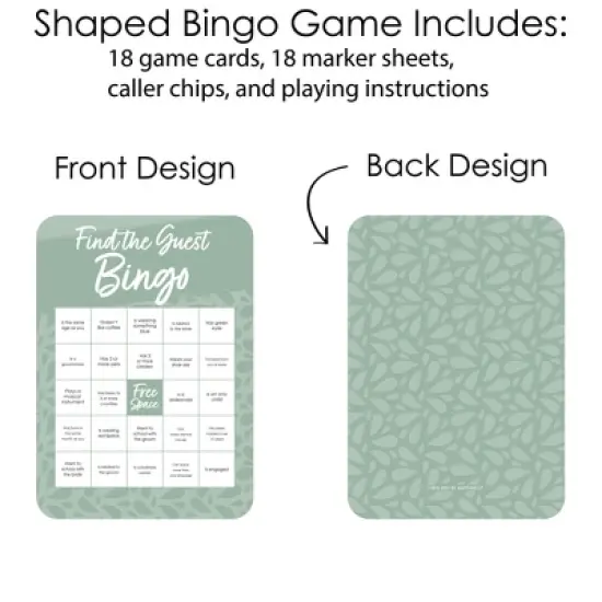 Big Dot of Happiness Sage Green Elegantly Simple - Find the Guest Bingo Cards and Markers - Wedding & Bridal Shower Bingo Game  Set of 18 image {2}