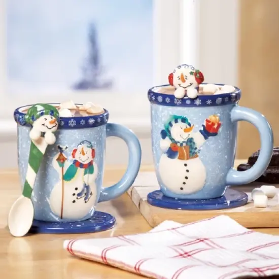 Collections Etc Snowman Holiday Mug and Spoon Gift Set image {1}