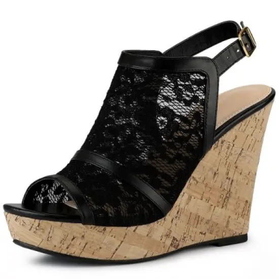 Allegra K Women's Open Toe Platform Heel Lace Wedges Sandals image {7}