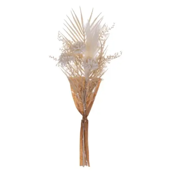 Vickerman 23" Artificial Cream Straw Flower, Pampas Grass, Palm, and Fern Bouquet. image {1}