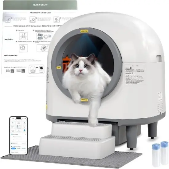 HINXIETIE Self Cleaning Litter Box, 100L Automatic Litter Box Self Cleaning for Multiple Cats, Smart Robot Litter Box with APP Control, Trap Mat image {9}