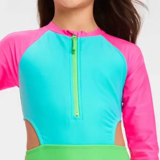 Girls' Solid One Piece Swimsuit - art class&trade; image {1}