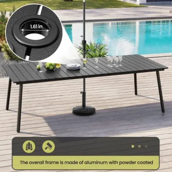 Crestlive Products 7pc Aluminum Patio Dinning Set 72in Table and 6 Chairs Plastic Wood Top with Umbrella Hole for Outdoor Pool Lawn image {9}