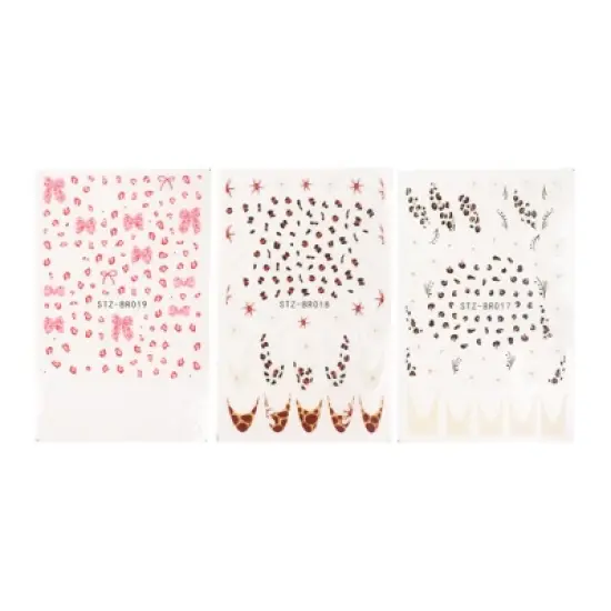 Unique Bargains Self-Adhesive Floral Bow Pattern Nail Art Stickers Pink White 3 Pcs image {5}