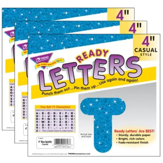 TREND Blue Sparkle 4" Casual Uppercase Ready Letters&reg;, 71 Per Pack, 3 Packs image {3}