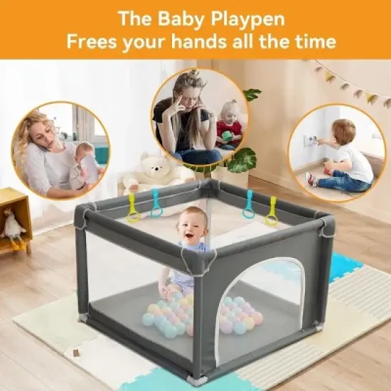 GOTGELIF 36"x36" 4-Panel Baby Playpen Spacious & Secure Portable Playard image {4}