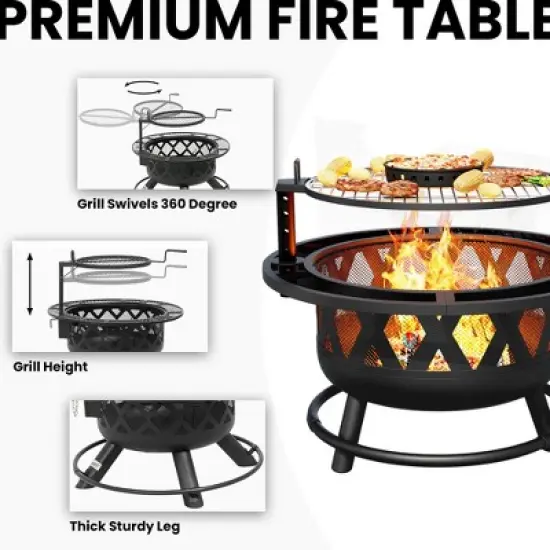 UPTION Steel Outdoor Fireplace with Side Tables image {6}