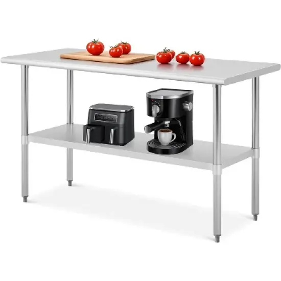 Stainless Steel Table for Prep & Work, 2-Tier Shelf Commercial Metal Worktable Adjustable Height & Leveling Feet, Extra Strength Kitchen Storage Rack image {10}
