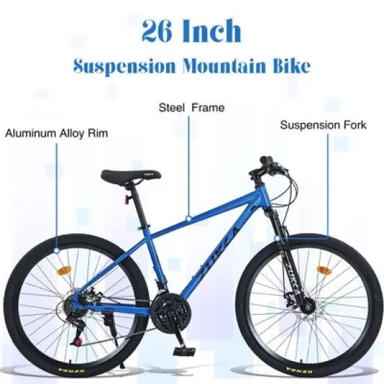 26 Inches Mountain Bike, 8-Speeds Outdoor Cycling Bicycle For Men And Women With Double Disc Brakes Suspension Fork, Sturdy Steel Frame, Easy Assembly image {2}