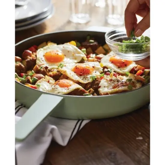 KitchenAid 12" Enameled Cast Iron Induction Skillet with Helper Handle and Pour Spouts Pistachio image {9}