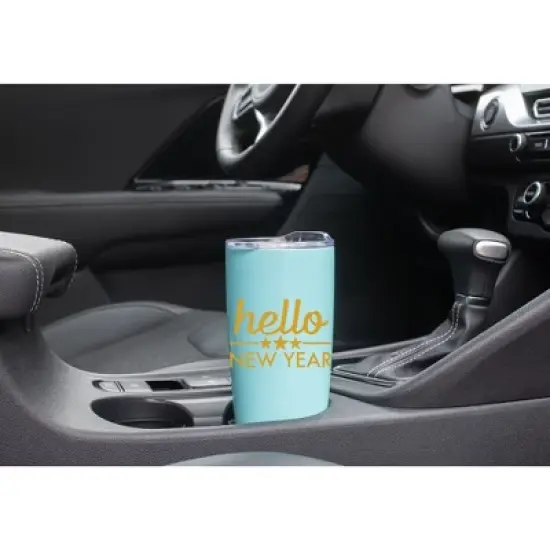 100 North 20 Ounce Stainless Steel On the Go Travel Tumbler With Push Top Lid, Hello New Year Teal image {2}