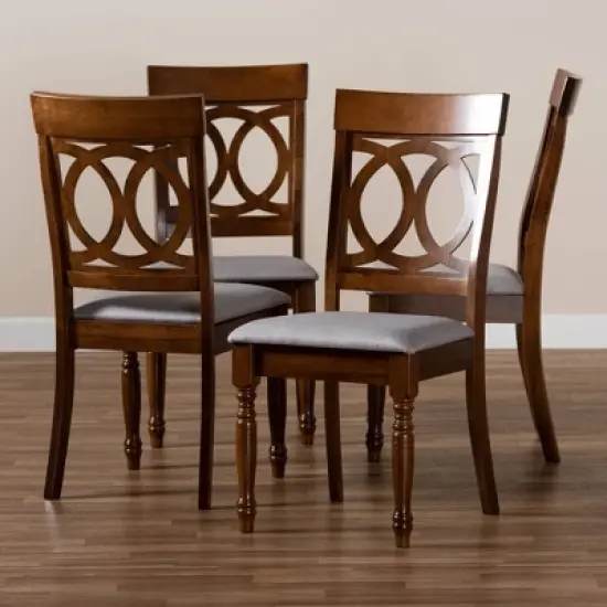 4pc Lucie Fabric Upholstered Wood Dining Chairs Walnut Brown - Baxton Studio image {5}