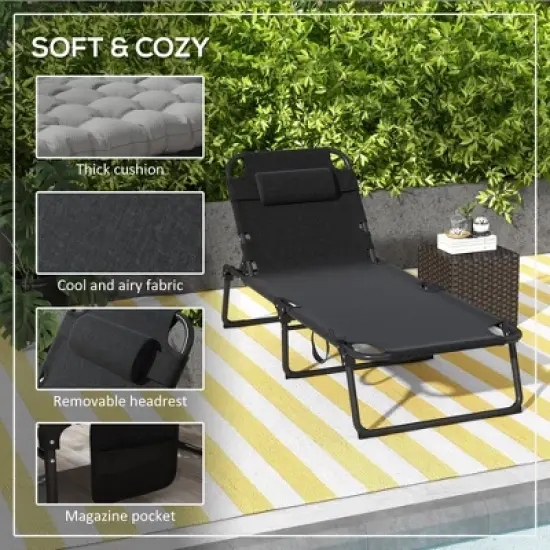 Racxily Outdoor Chaise Lounge Chair, Adjustable Folding Chaise Lounge with 4-position Backrest, Sun Bathing Lounger Chair for Patio, Beach, Gray image {2}