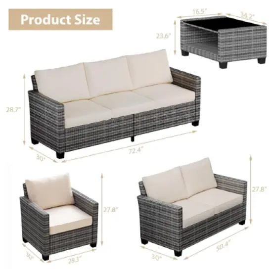 5-Piece Outdoor Patio Furniture Set with 7-Seating Capacity - All-Weather Wicker Sectional Sofa with Tempered Glass Coffee Table & Premium Cushions - image {1}