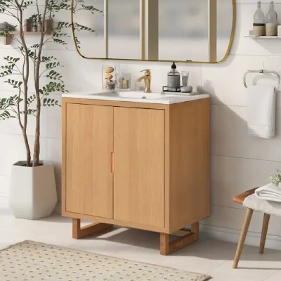 30" Bathroom Vanity Set with Sink, Combo Bathroom Storage Cabinet, Natural-ModernLuxe image {1}