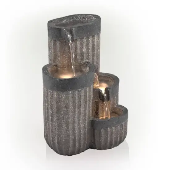 14" Cascading Pillar Tabletop Fountain with LED Lights Gray - Alpine Corporation image {4}