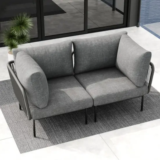 LayinSun 2 Pieces Rope Woven Patio Furniture Set, Modern Modular Sectional Corner Chairs and Upgrade Thickness Cushion image {1}