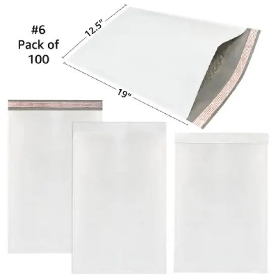 UOFFICE Pack of 100 Poly Bubble Mailer Bags 12.5" x 19" - #6 Envelopes with Self-Seal Closure image {1}