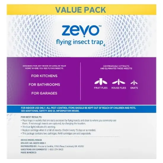 Zevo Indoor Flying Insect Trap Starter Kit for Fruit flies, Gnats, and House Flies - 4ct image {11}