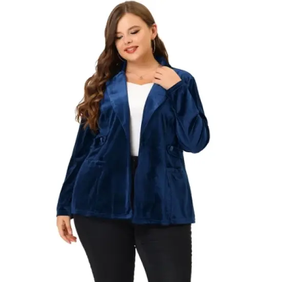 Agnes Orinda Women's Plus Size Velvet Button Notched Lapel Formal Office Blazers image {2}
