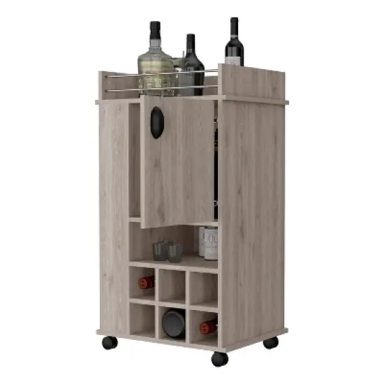 Gulches 1-Door Bar Cart with Wine Rack & Casters in Light Gray image {2}