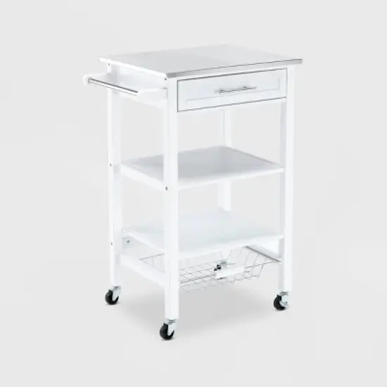 Hennington Kitchen Cart with Stainless Steel Top White - Boraam image {5}