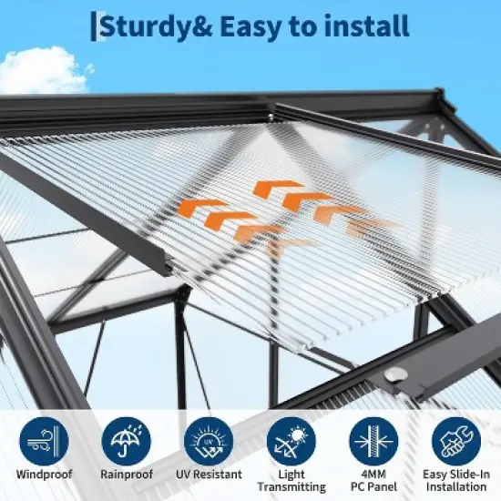 Garvee 6 x 8 FT Greenhouse, Greenhouse with Aluminum Frame, Lockable Door and Ajustable Roof Vent  for Outside Garden Backyard, Patio, Black image {2}