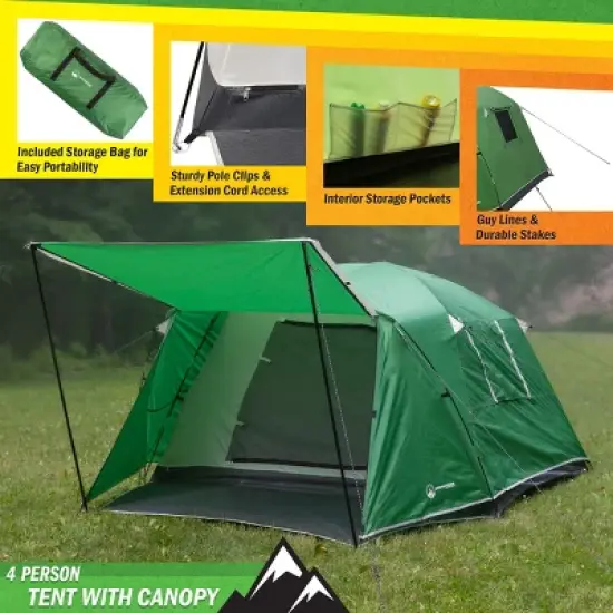 Wakeman Outdoors 4 Person Tent with Porch, Green image {1}