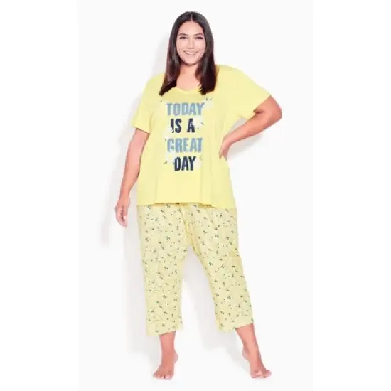 Women's Plus Size Short Sleeve Great Day Sleep Top - yellow | AVENUE image {1}