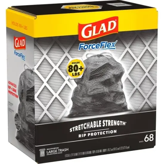 Glad ForceFlex + Large Drawstring Black Trash Bags - 30 Gallon - 68ct image {2}