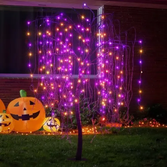 LIGHTSHARE Electric Halloween Willow Tree with Spiders Cobweb LED Outdoor Light Stakes Orange image {3}