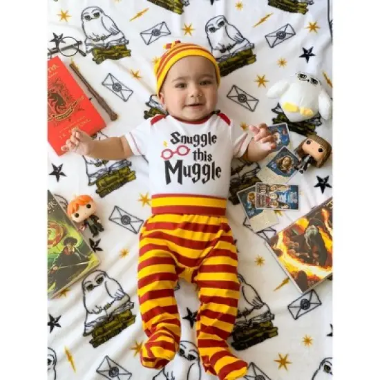 Harry Potter Baby Bodysuit Pants and Hat 3 Piece Outfit Set Newborn to Infant image {1}