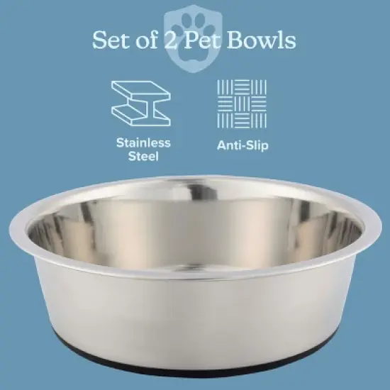 Pet Adobe 64oz Stainless Steel Dog Bowls, Silver image {2}
