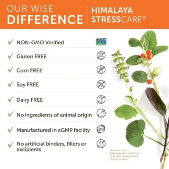 Himalaya StressCare Herbal Supplement, Supports Stress Relief, Ashwagandha, Holy Basil/Tulsi, Gotu Kola, Non-GMO, Vegetarian, 60 Capsules image {4}