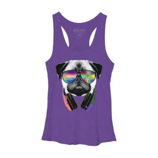 Women's Design By Humans Rainbow Beat DJ Pug By clingcling Racerback Tank Top image {4}