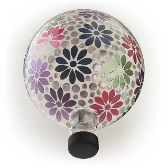 12" Colorful Daisy Glass Gazing Globe with Mosaic Flower - Alpine Corporation image {1}