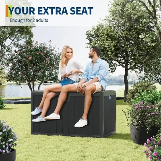 130 Gallon Large Resin Deck Box, Weatherproof Outdoor Storage Bin with Lid and Side Handles for Garden Pool , Patio Cushions, Backyard Furniture image {6}