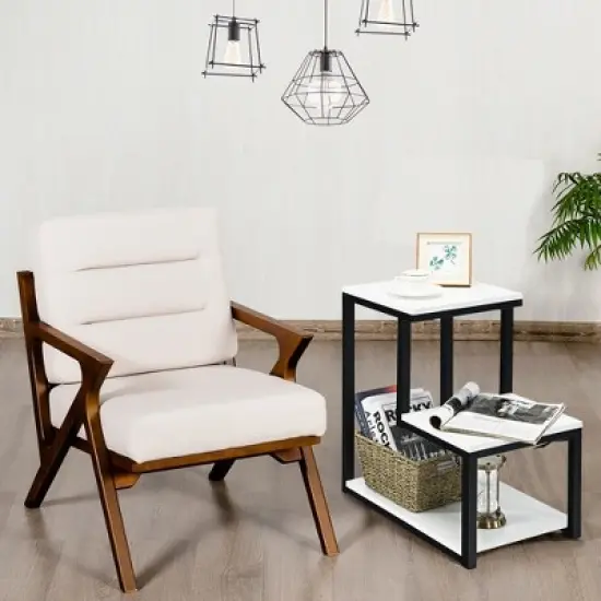 Costway 3-Tier End Table Sofa Side Table Night Stand W/ Shelf for Living Room White image {3}