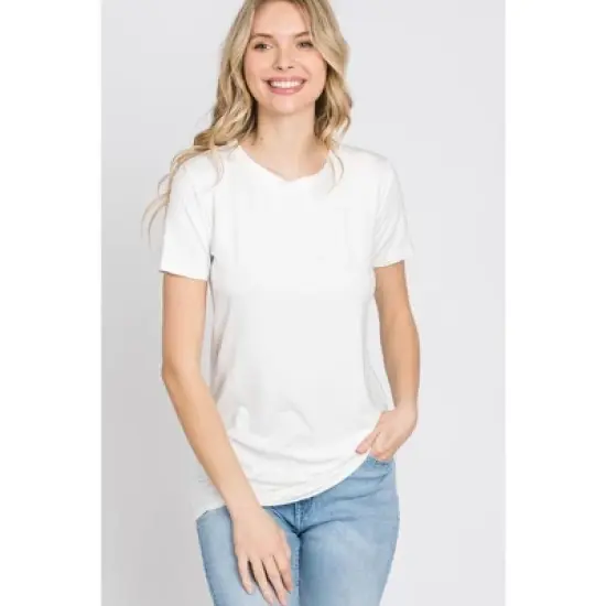 PinkBlush White Basic Short Sleeve Maternity Top image {6}